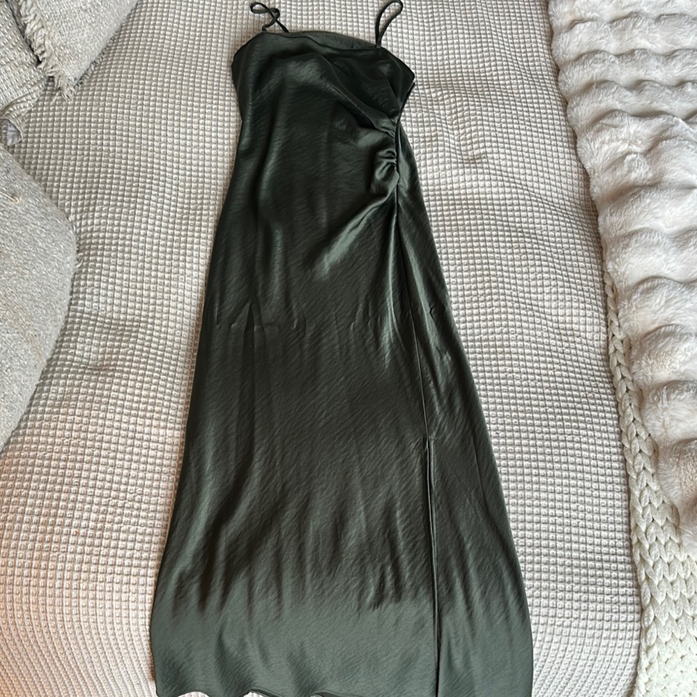 Zara Green Maxi Slip Dress Spaghetti Strap
